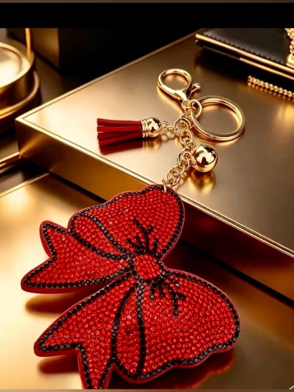 $42.00- Gorgeous Red Crystal Bow Tassel Bag Charm Keychain